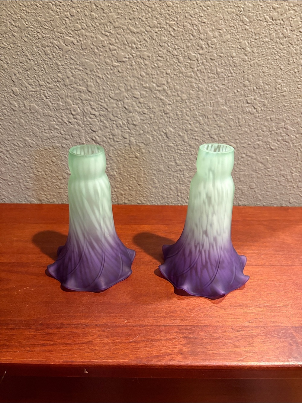 Art Glass Pair of Green to Purple Gradient Votive Holders